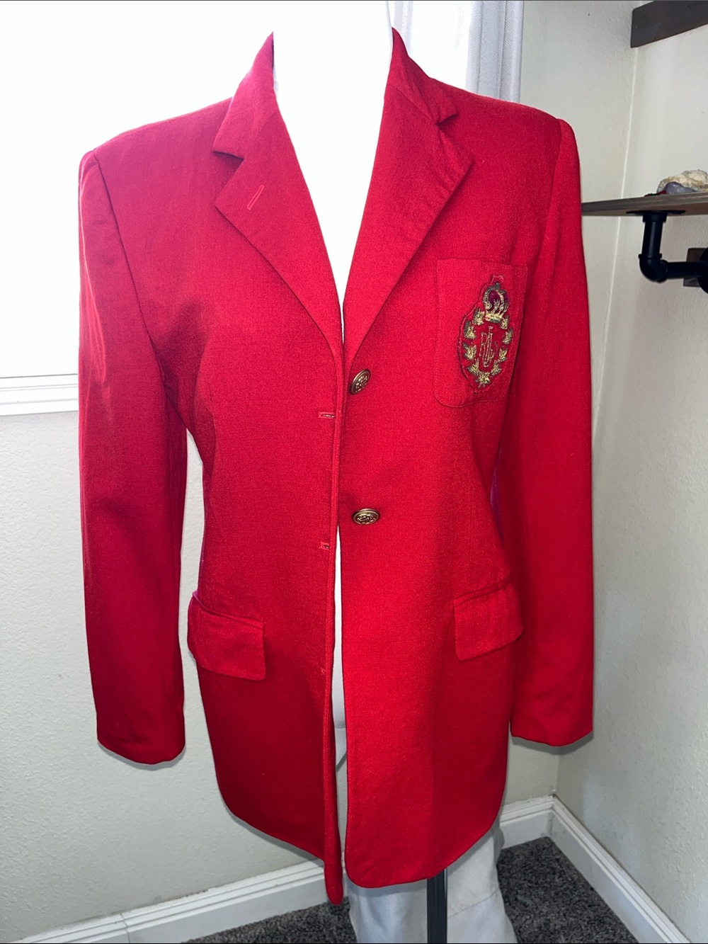 Vintage Lauren Ralph Lauren Red Crest-Embroidered Single-Breasted Blazer - READ